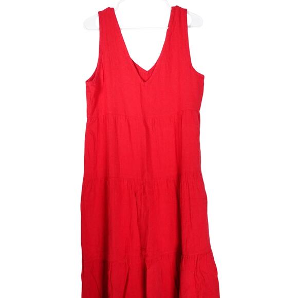 NWOT Quince Wild Cherry Red Organic Cotton Gauze Tiered Maxi Dress Medium 4265-Q - Picture 10 of 11